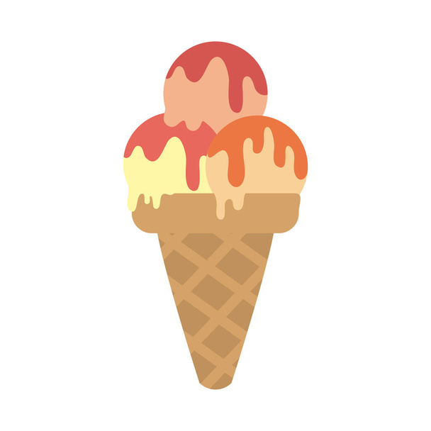десерт из рожкового мороженого в плоском стиле
 - Вектор,изображение
