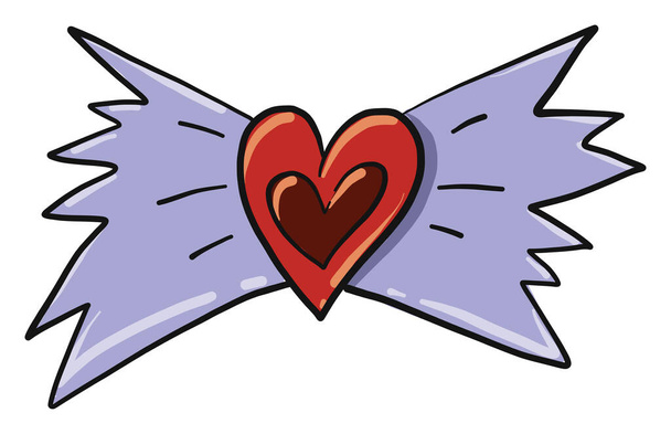 Rode hart met wongs, illustratie, vector op witte achtergrond - Vector, afbeelding