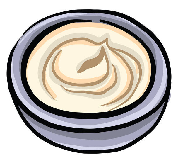 Crema agria en cuenco, ilustración, vector sobre fondo blanco
 - Vector, imagen