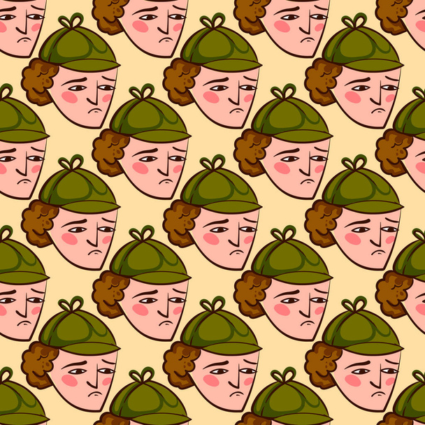 Young Sherlock Holmes, seamless pattern on orange background. - Vector, Image