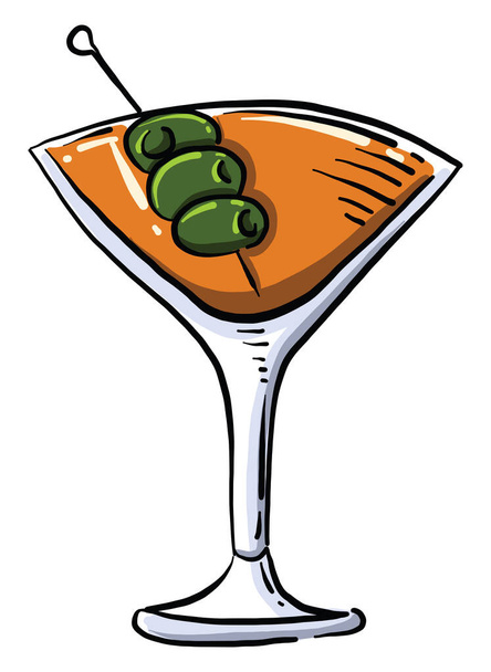 Cocktail with olives, illustration, vector on white background - Vector, Image