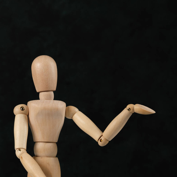 Handcrafted wooden man figure mannequin model dummy doll on background. - 写真・画像