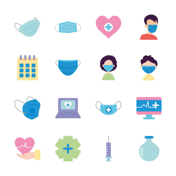 chemical flask and medical icon set, flat style - Vector, Image