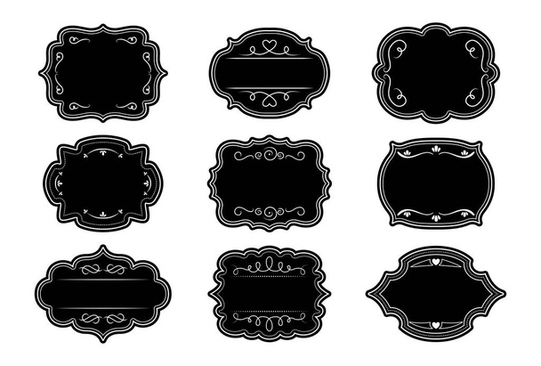 Label ornamental black frames vintage set vector - Vector, Image