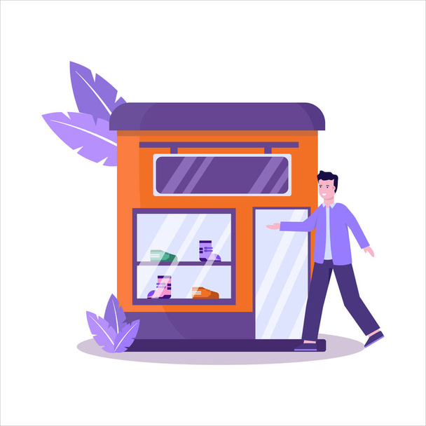 Flat vector illustration of shoe stores have a large sneaker collection and serve shoppers well for landing page, ui, mobile app and website - Vector, Image