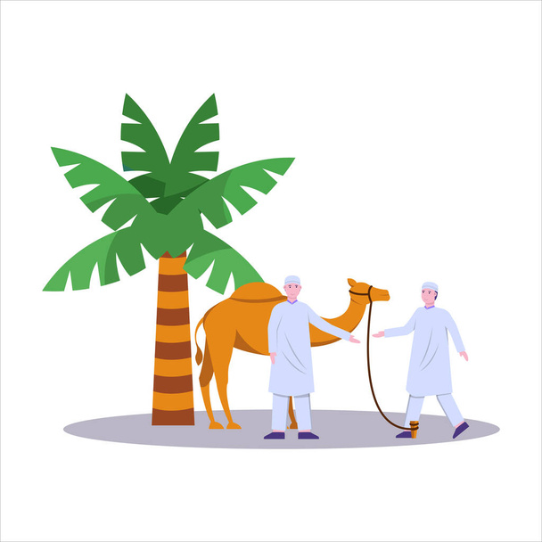 Ilustracja muzułmanów zrobić pielgrzymkę, tawaf przed Kaaba w Wielkim Meczecie, rzucając pielgrzymkę, sa 'i i przed pobytem na polu arofah - Wektor, obraz