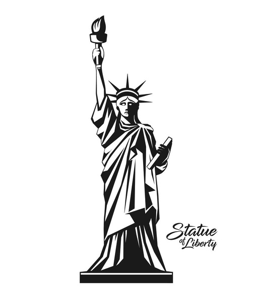 Socha svobody ze Spojených států, černobílé pozadí, vektorová ilustrace - Vektor, obrázek