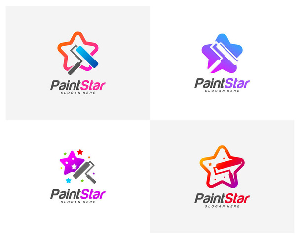 Set of Star paint logo design vector, Creative paint star logo template, Icon symbol - Vecteur, image