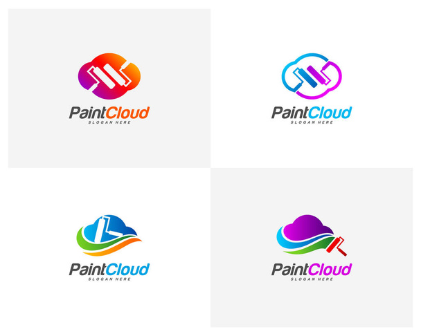 Set of Cloud paint logo design vector, Creative paint cloud logo template, Icon symbol - Vetor, Imagem
