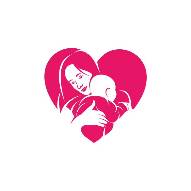 Mamma e bambino amore cuore logo modello vettoriale, Illustrazione simbolo, Design creativo - Vettoriali, immagini
