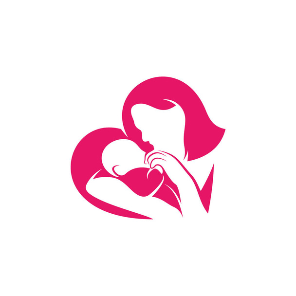 Mamá y bebé corazón amor logotipo vector plantilla, símbolo de la ilustración, diseño creativo
 - Vector, Imagen
