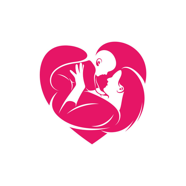 母と赤ん坊の心の愛のロゴベクトルテンプレート、イラストのシンボル、創造的なデザイン - ベクター画像