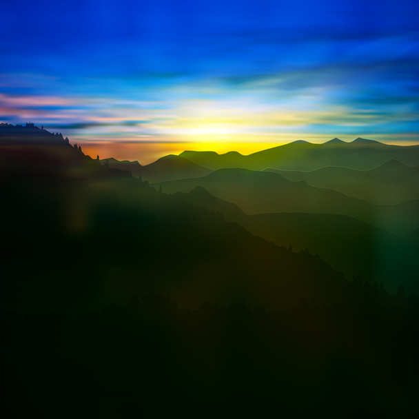 abstract background with mountains and sunrise - Vector, Image