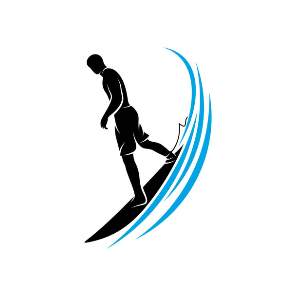 Surfing with water wave logo vector template, Εικονογράφηση σύμβολο, σχέδιο Silhouette - Διάνυσμα, εικόνα