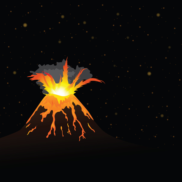 vulcano erupting and night sky in background (vector) - Vector, Image