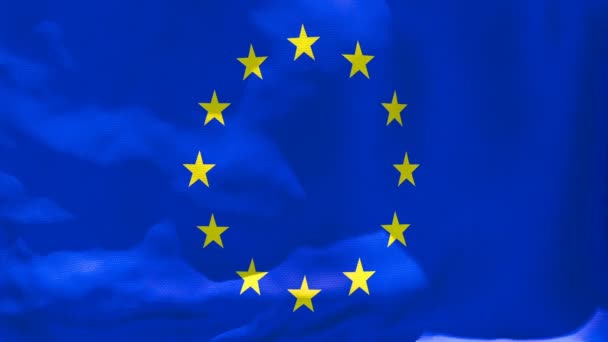 Flaga Unii Europejskiej trzepocze na wietrze - Materiał filmowy, wideo
