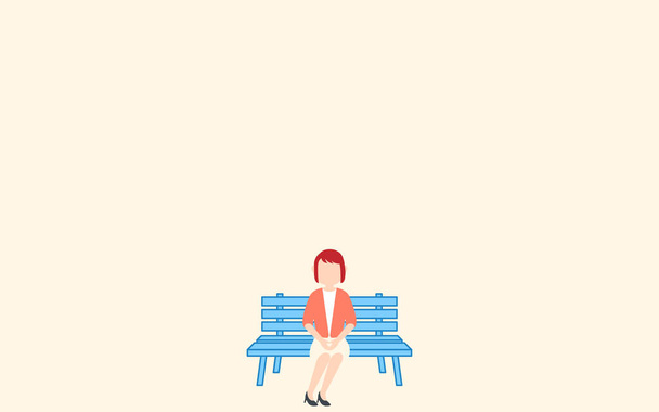 Ilustracja kobiety siedzącej samotnie na dwumiejscowej ławce - Wektor, obraz