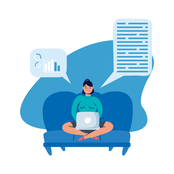 Woman with laptop on couch vector design - Vector, Image