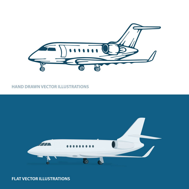 Aereo. Set di illustrazioni vettoriali disegnate a mano per aerei.   - Vettoriali, immagini