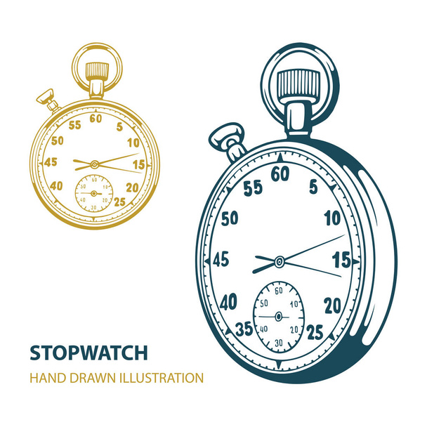 Stopwatch. Stopwatch hand drawn vector illustration isolated on white background. Stopwatch sketch drawing. Part of set. - Vector, Image