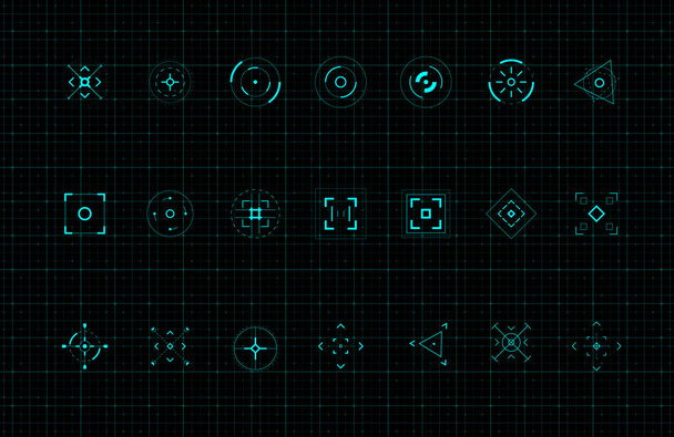 Elementi di design del target di chiamata HUD. Una serie di indizi futuristici. Elementi di design per FUI, pannello di controllo e gli uomini utente. Ictus modificabile. Buon per l'animazione. Vettore - Vettoriali, immagini