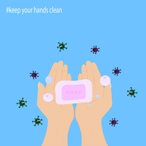 Keep your hands clean.Alcohol gel. Coronavirus. Covid-19.Vector illustration. - Vector, Image