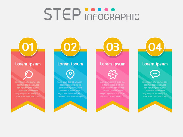 Infografische Elemente mit Schritten, Optionen, Meilensteinen, Prozessen oder Workflows. Visualisierung von Geschäftsdaten. Kreative Schritt-Infografik-Vorlage zur Präsentation, Vektorillustration. - Vektor, Bild