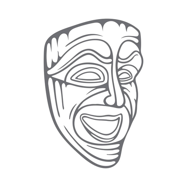 Theatrical mask. Comedy mask hand drawn illustration. Happy mask sketch drawing. Part of set. - Vector, Image