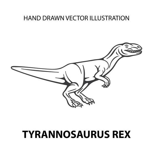 Dinosauro. Un tirannosauro rex arrabbiato. Illustrazione vettoriale di dinosauro disegnata a mano. Disegno tirannosauro isolato su bianco. Parte del set. - Vettoriali, immagini