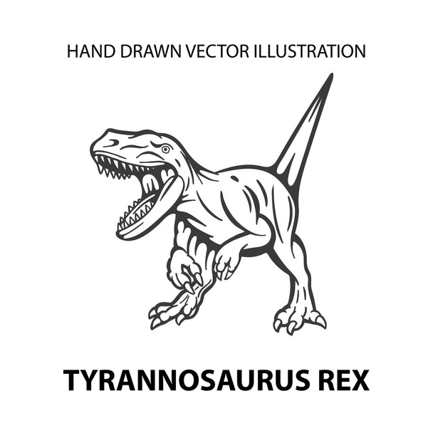 Dinosauro. Un tirannosauro rex arrabbiato. Illustrazione vettoriale di dinosauro disegnata a mano. Disegno tirannosauro isolato su bianco. Parte del set. - Vettoriali, immagini