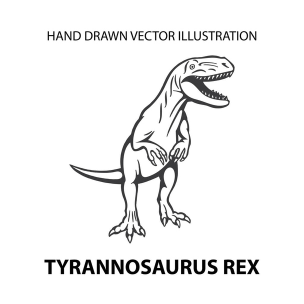 Dinosaurus. Vzteklý tyranosaurus Rex. Ručně kreslený dinosauří vektorový obrázek. Tyranosaurus kresba izolované na bílém. Část sady. - Vektor, obrázek