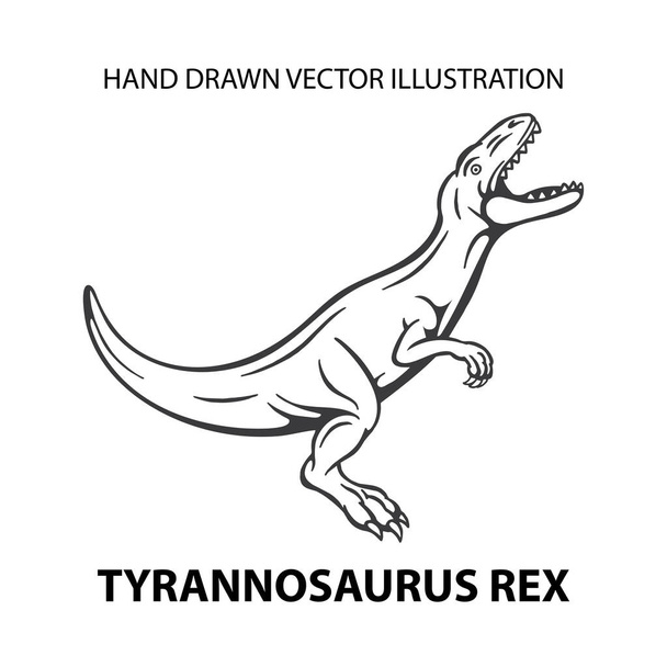 Dinossauro. Tiranossauro irritado rex. Ilustração do vetor de dinossauro desenhado à mão. Desenho de esboço tiranossauro isolado em branco. Parte do conjunto
. - Vetor, Imagem