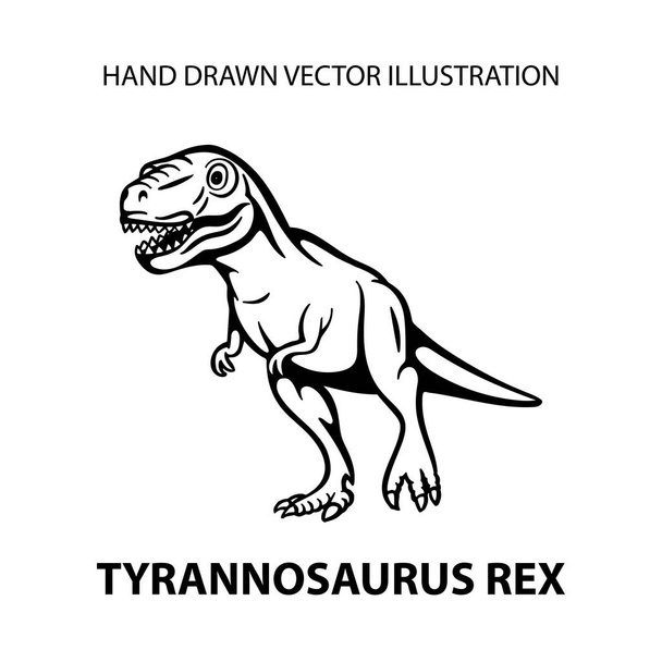 Dinosaurus. Vzteklý tyranosaurus Rex. Ručně kreslený dinosauří vektorový obrázek. Tyranosaurus kresba izolované na bílém. Část sady. - Vektor, obrázek