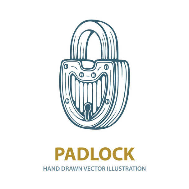 Padlock. Hand drawn padlock vector illustration. Retro style padlock sketch drawing. Part of set. - Vector, Image