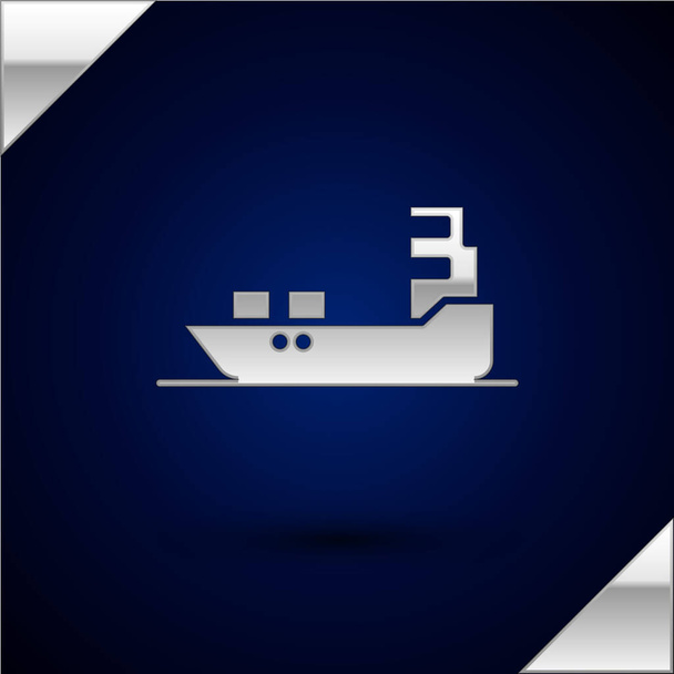 Icono de barco petrolero de plata aislado sobre fondo azul oscuro. Ilustración vectorial
. - Vector, Imagen