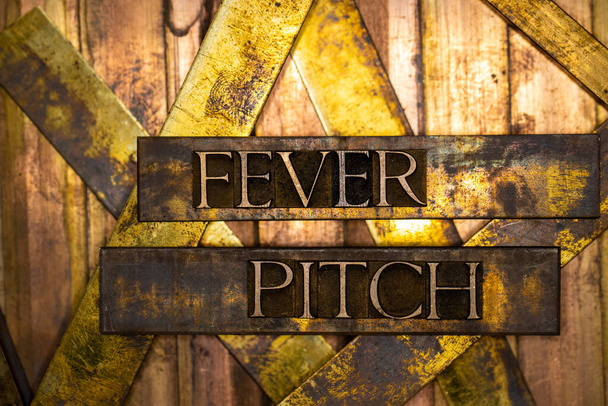 Fever Pitch text formed with real authentic typeset letters on vintage textured silver grunge copper and gold background - Photo, Image