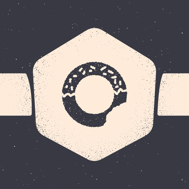 Grunge Donut met zoet glazuur pictogram geïsoleerd op grijze achtergrond. Monochrome vintage tekening. Vector. - Vector, afbeelding