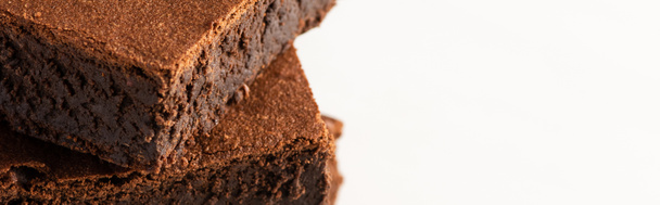 delicious brownie pieces on white background, panoramic shot - Photo, Image
