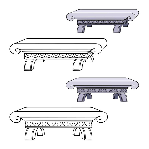 Marble bench color and outlined picture for coloring book on white background - Vector, Image