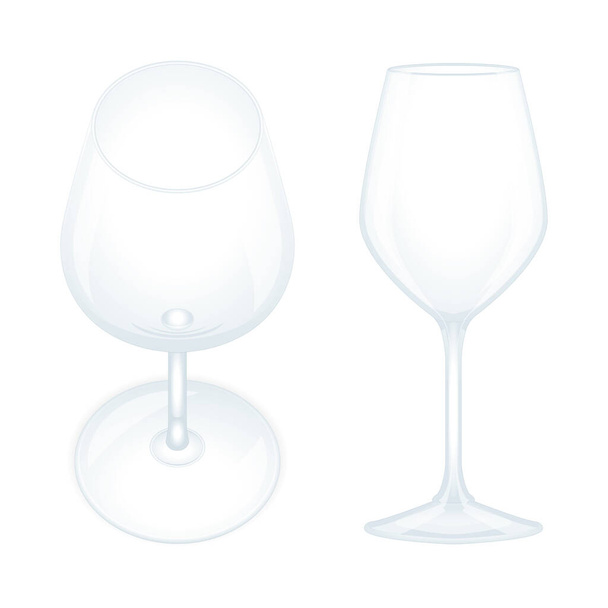 Wine glass. Realistic wine glasses top and side views vector illustrations set. Empty wine glasses. Part of set. - Vector, Image