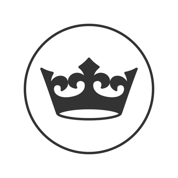 Коронная графическая икона. Коронный знак в круге изолирован на белом фоне. Королевский символ. Векторная иллюстрация
 - Вектор,изображение