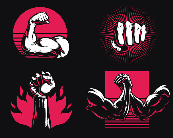 シルエットフィットネスジムボディビルディング腕の手のアイコンのロゴ混合武道のmmaベクトルイラスト孤立 - ベクター画像
