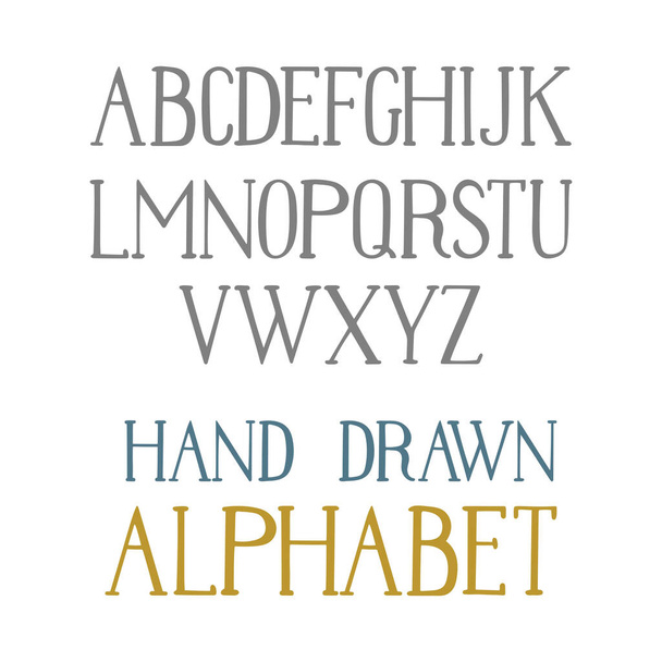 Hand drawn alphabet. Hand lettering upper case font. Vintage style letters. Part of set. - Vector, Image