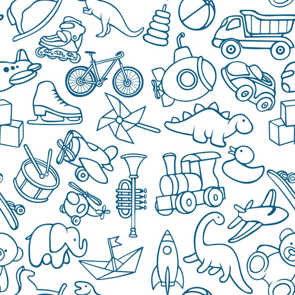 Toys hand drawn seamless pattern. Toys endless sketch drawing texture. Childish background. Part of set. - Vector, Image