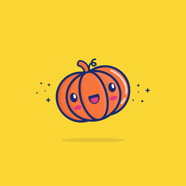 Pumpkin Vector Icon Illustration. Niedliches Gemüse. Flacher Cartoon-Stil Geeignet für Web Landing Page, Banner, Aufkleber, Hintergrund - Vektor, Bild