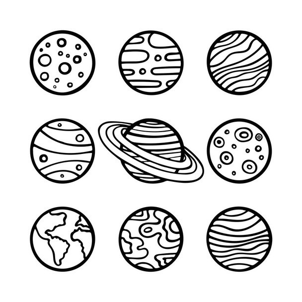 Solar system planets. Hand drawn planets vector illustration set. Planets sketch drawing. Doodle planets. Part of set. - Vector, Image