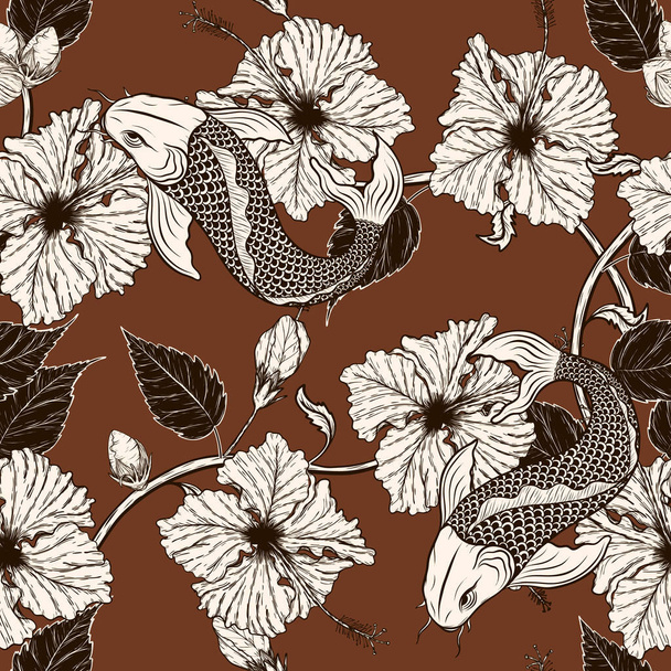 Hibiskus nahtloses Muster per Handzeichnung - Vektor, Bild