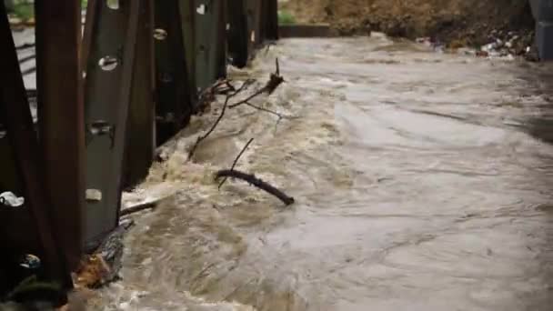 Natural disaster . Dirty water. After heavy rain. Cataclysm.Flooding . - Filmagem, Vídeo