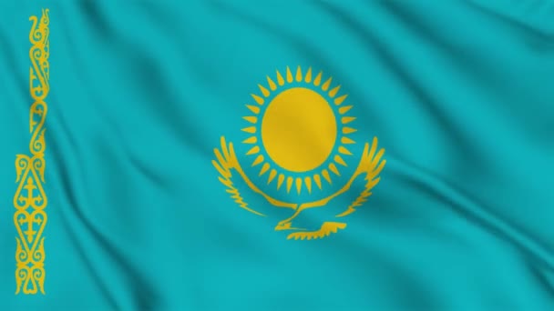 Kazakstanin lippu heiluu tuulessa. Laadukas kuvamateriaalia 3D lippu kankaan pinnan tausta animaatio.  - Materiaali, video