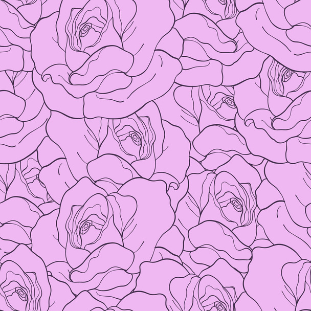 Wzór Rose ręcznie rysowania.Różowy różowy róża wysoki szczegół tapeta.Kwiat bezszwowy wzór na tle vintage. - Wektor, obraz